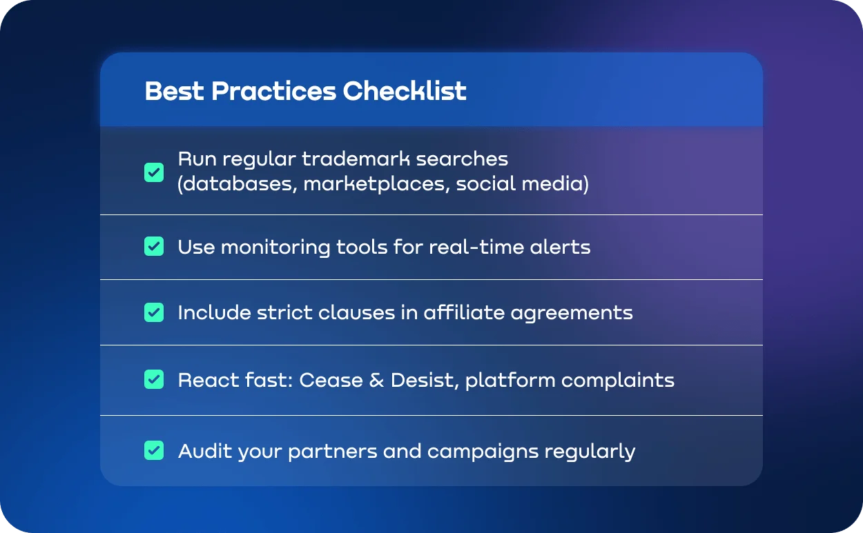 Checklist of best practices for affiliate trademark monitoring.webp