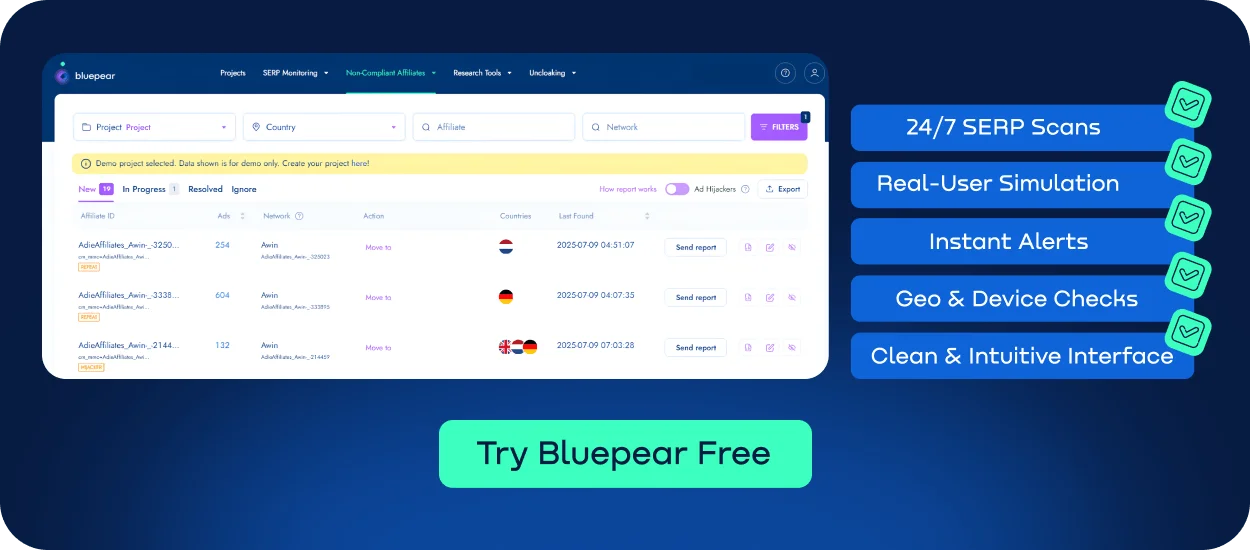 Bluepear interface showcasing all-in-one affiliate monitoring.webp
