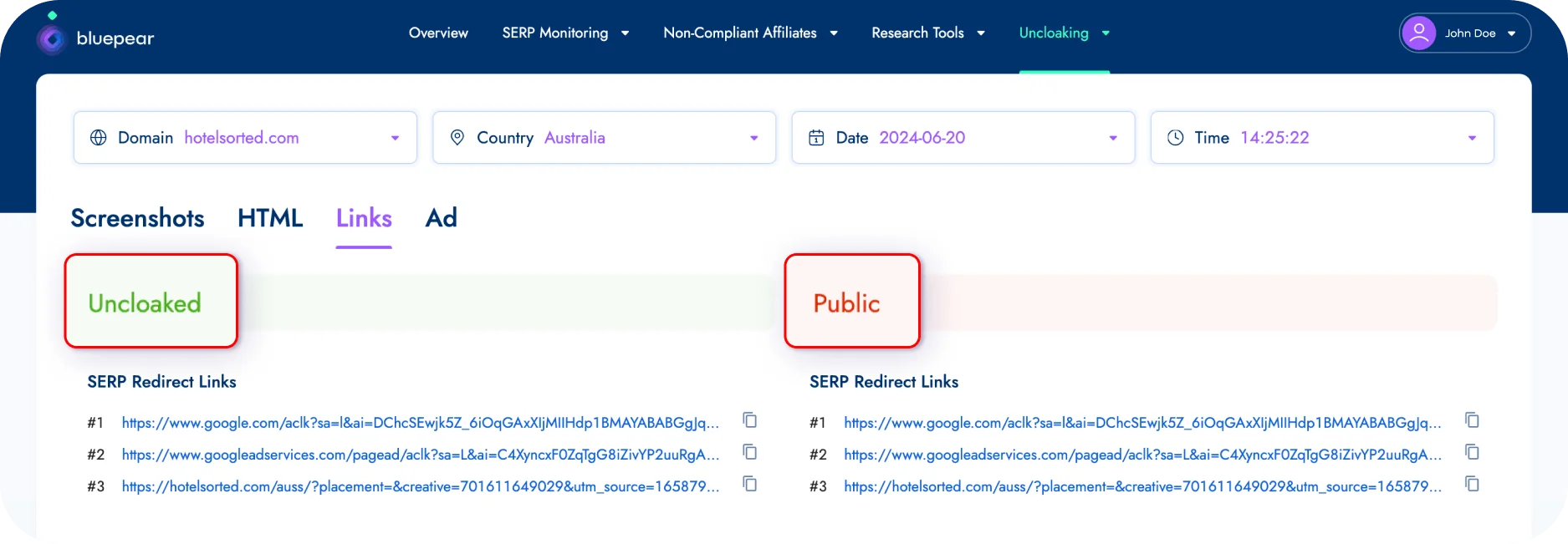 Screenshot of affiliate de-cloaking results.webp